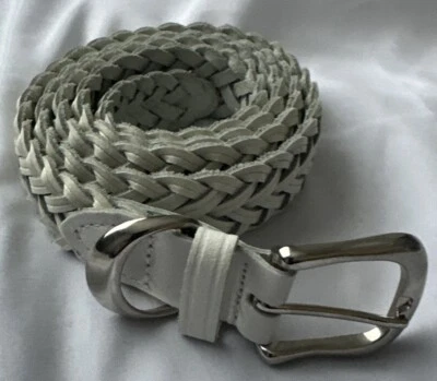 Белый плетеный тканый ремень из натуральной кожи женский XL 40 дюймов - Изображение 1 из 4