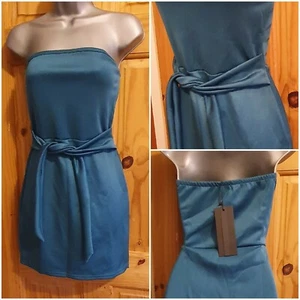 Türkisfarbenes kurzes Bandeau-Minikleid zum Binden, Größe 10, neu mit Etiketten. - Bild 1 von 6