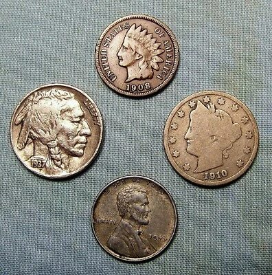 INDIAN HEAD PENNY Starter Collection Lote de 4 monedas antiguas de Estados Unidos CON SEGUIMIENTO Foto 1 de 2