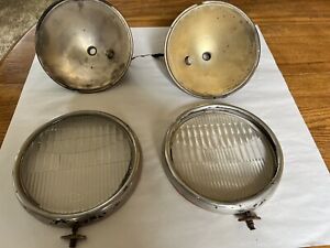1 Pair Original Ford Model A 1930-31 Twolite Glass Headlamp Lenses and Hardware
