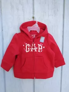 NEW Baby Gap Arch Logo Heart Love Red Hoodie Hooded Jacket Fleece 0-3 3-6 6-12 m - Picture 1 of 12