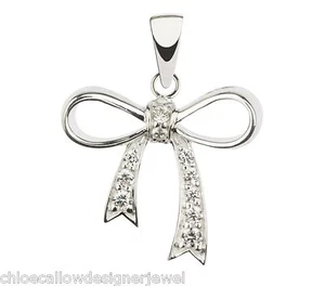1x Ciondolo Fiocco Set Cristalli Argento Sterling 925 per Collana + Sacchetto Regalo - Foto 1 di 1