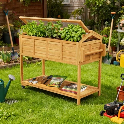 Wooden Planter Box with Attached Trellis - Raised Garden Bed for Climbing Vines - Image 1 of 4