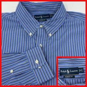 Polo Ralph Lauren Men's Blue/Black Stripe Cotton Classic Fit Shirt Size 18 34/35 - Picture 1 of 3