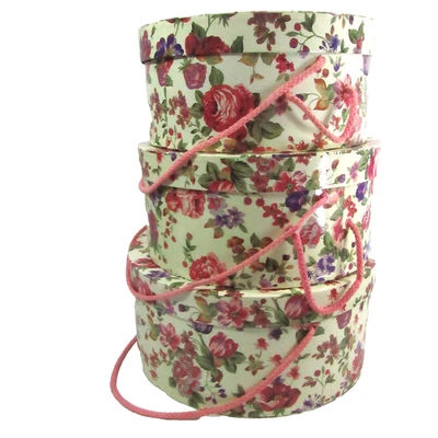 Rose Floral Chintz Round 3pc Decorative Nesting Storage Hat Boxes - Image 1 of 4