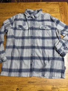 Patagonia Flannel Shirt Plaid Men’s L Blue Gray Organic Cotton Heavy P53 - Picture 1 of 8