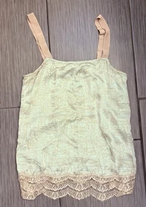 Banana Republic gold/grün Seide Spitze getrimmt Tank Top klein Fee fließend zierlich - Bild 1 von 6
