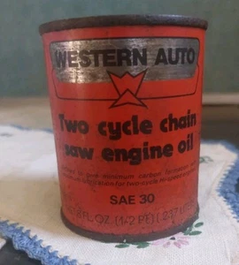 Vintage Western Auto Two Cycle Chain Saw Engine Oil SAE 30 1/2 Pint Unopened Can - Picture 1 of 7