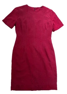 VTG 80s Handmade Red Silk Blend Sheath Dress Medium Lined Shoulder Pads 37" Bust - Picture 1 of 22