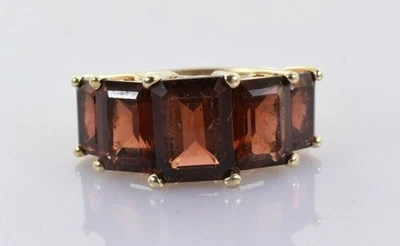 5.60 Carats Natural Garnet Five Stone Ring Yellow Gold Plated Silver Ring c391 - Image 1 of 4