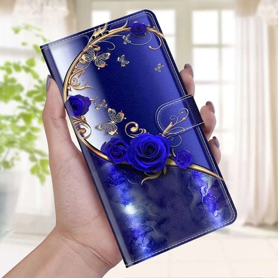 Blue Rose Wallet Case For Samsung iPhone Mi OPPO Redmi Moto Google Sony Honor - Image 1 of 4