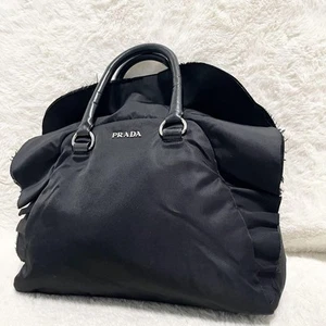 Prada Tote Bag Gold Fringe Logo Frill Large Capacity A4 Multifunctional Black - Picture 1 of 10