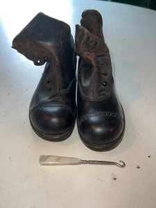 Antique Button Up Black Boots Women's Hamilton Brown Shoe Co circa 1930 W/ Hook - Picture 1 of 10