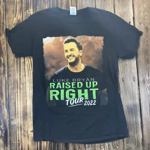 Luke Bryan Raised Up Right Tour 2022 T-Shirt MENS M Black Double Sided - Picture 1 of 7