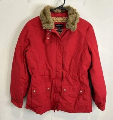 Lands End Womens Red Jacket Removeable Faux Fur Trim Collar Lined Full Zip S 6-8 - Image 1 of 4