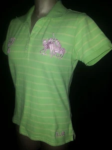 RALPH LAUREN Polo Custom Fit Womens Shirt Short Sleeve Size Medium Green Yellow - Picture 1 of 10