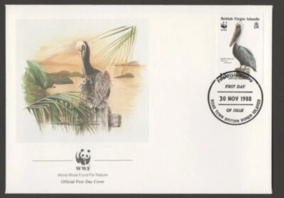 VIRGIN ISLAND 1988 4 FIRST DAY COVER'S REPTILES MARINE MAMMALS AND BIRDS WWF - Image 1 of 4