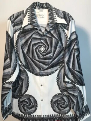 Camisa Disco Para Hombre Años 70 Touch Of Class Talla Mediana Caleidoscopio Blanco y Negro Foto 1 de 4
