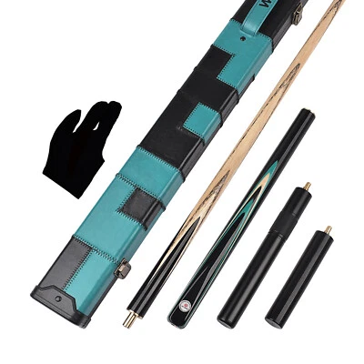 WAYMARK 57" 9.5mm 18.5oz 3/4 Snooker Cue & Case Ebony Cyan Handmade Snooker Cues - Image 1 of 4