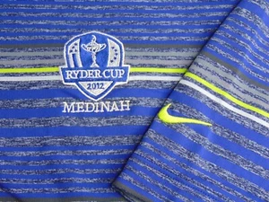 Nike Dri-Fit Medinah Ryder Cup 2012 Golf Poloshirt Herren Large blau neon gestreift - Bild 1 von 6