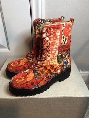 Aorosole Aware x Laura Ashley Shelton Quilted Combat Red Velvet Boots Women 7.5 - Image 1 of 4