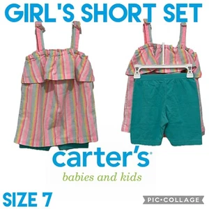 Girls Clothes Carter’s Outfit Linen Top and Matching Bike Shorts Size 7 - Picture 1 of 8