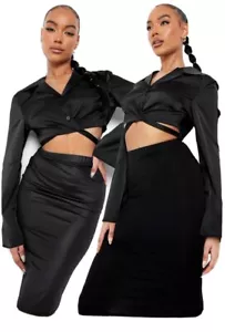 Boohoo 2 Pack Leather Look & Jersey Midi Skirt Black Size 14 - Picture 1 of 5