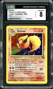 Tarjeta Pokémon CGC 8 Flareon Jungle 3/64 Holo Rara (ITALIANA) CASI NUEVA/COMO NUEVA PSA - Imagen 1 de 2