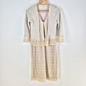 Lisa Ho dress womens 10 set dress + cardigan beige floral sleeveless 109816 - Picture 1 of 19