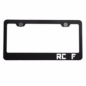 Matte Black License Plate Frame Chrome RC F Laser Etched Metal Screw Cap - Picture 1 of 7