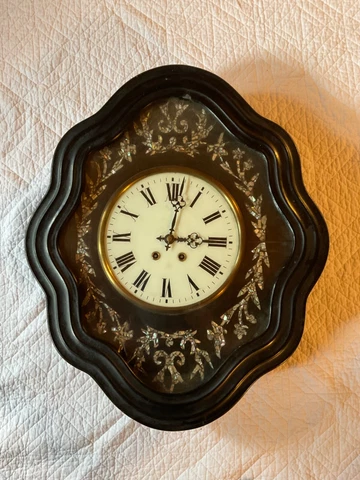 Antique Victorian large wall clock MOP Mother of pearl inlays ebonized w/key Wow Cover