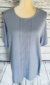 Camicia da donna Cricket Lane 1X lavorata a maglia blu pervinca maniche corte morbida collo a U - Foto 1 di 9