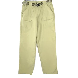 L.L. Bean Hiking Pants Womens size Medium Reg Khaki Cargo Belted Yellow - Picture 1 of 15