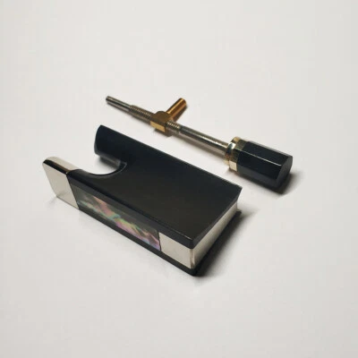 4/4 Violin Frog Button Abalone Inlaid Ebony Nickel Silver Eyelet Ebony Button - Image 1 of 3