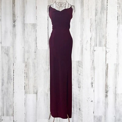 Maxi Vestido Formal Vintage Y2k Rojo Vino Baile de graduación Pequeño Brillante Espalda Abierta Foto 1 de 4