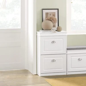White 2 Flip Drawer Shoe Cabinet with Slim Shoe Rack for Entryways and Hallways - Picture 1 of 9