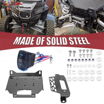 UTV Winch Mount Plate Bracket+Switch Fit Polaris RZR 4 900 1000 XP Turbo General - Image 1 of 4