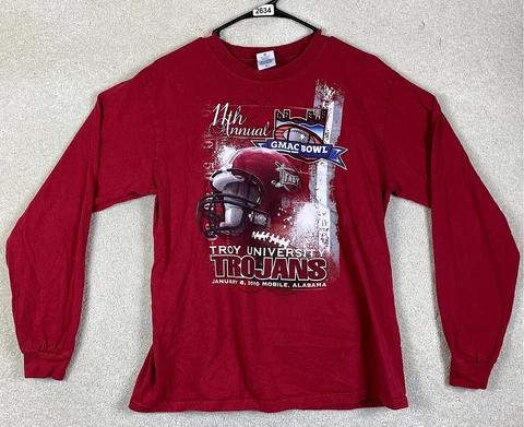 Troy Trojans Football Large T Shirt NCAA Size Large Long Sleeve Shirt Red Cover