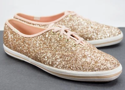Tênis Keds Kate Spade rosa glitter feminino EUA 8.5 com cadarço Bling - Imagem 1 de 4