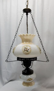 Vintage Electric Double Globe Milk Glass Hanging Parlor Swag Lamp W/Brass Frame - Picture 1 of 24