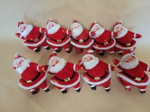 Vintage 9er Set beflockte Miniatur Weihnachtsmann Ornamente - Bild 1 von 6