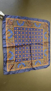 Vintage Marshall Fields Womens Blue Geometric Made in Italy All Silk Scarf NWT - Picture 1 of 9
