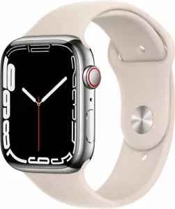 Apple Watch Series 7 41mm Silver Stainless Steel Case Starlight Sport MKHE3LL - Picture 1 of 6