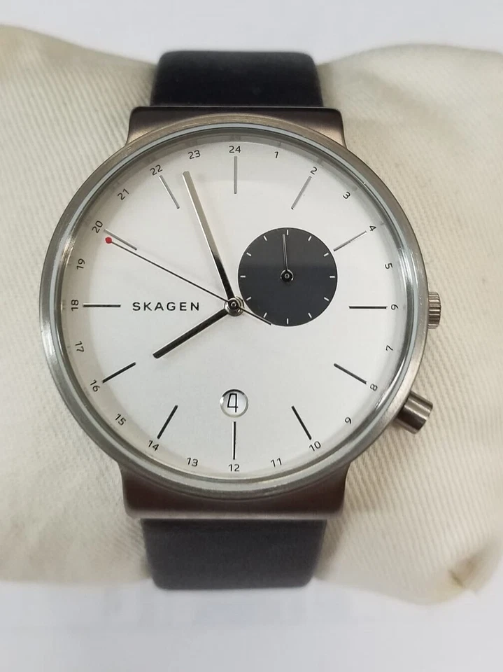 Reloj para hombre Skagen SKW6319 Ancher esfera blanca correa de cuero gris Foto 1 de 1