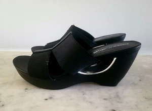 NEW Women's Andrew Geller Black Wedge Heel Slide Sandals Sz 9 M - Picture 1 of 3