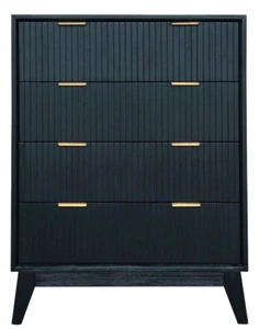 YARA 4 DRAWER CHEST OF DRAWERS TALLBOY BRUSHED BLACK - Picture 1 of 5