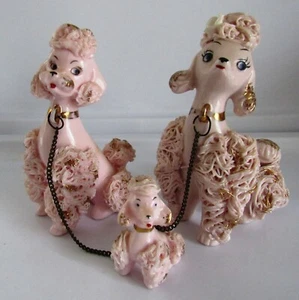 SET OF 3 - PINK SPAGHETTI POODLE FIGURINES - CHAINED TOGETHER - JAPAN - VINTAGE  - Picture 1 of 9