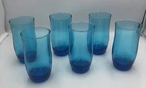 Juego de 6 vasos de bebidas MCM Anchor Hocking Flair láser azul 5,25" de alto - Imagen 1 de 6