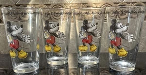 Disney Store Mickey Mouse Milk and Cookies Pint Glasses Set of 4 Vintage retired - Picture 1 of 6