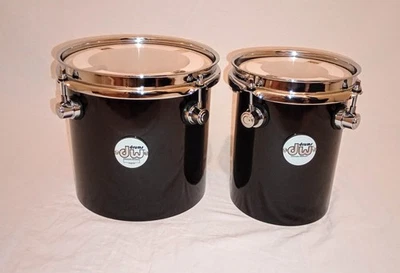DW DESIGN CUSTOM HIGH TOMS PAIR 6"/8" EBONY LACQUER - FREE SHIP TO C-USA! - Image 1 of 4